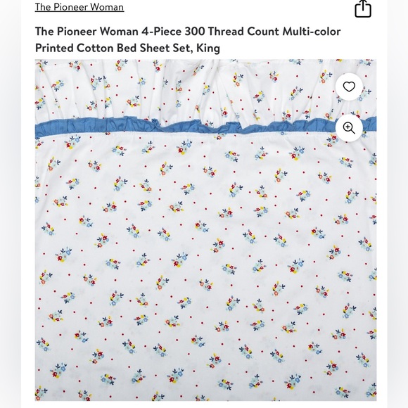 The Pioneer Woman 4-Piece 300 Thread Count Cotton Bed Sheet Set - Picture 3 of 4